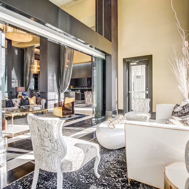 Douglas at Stonelake - Stylish Clubhouse Interior with Large Glass Windows